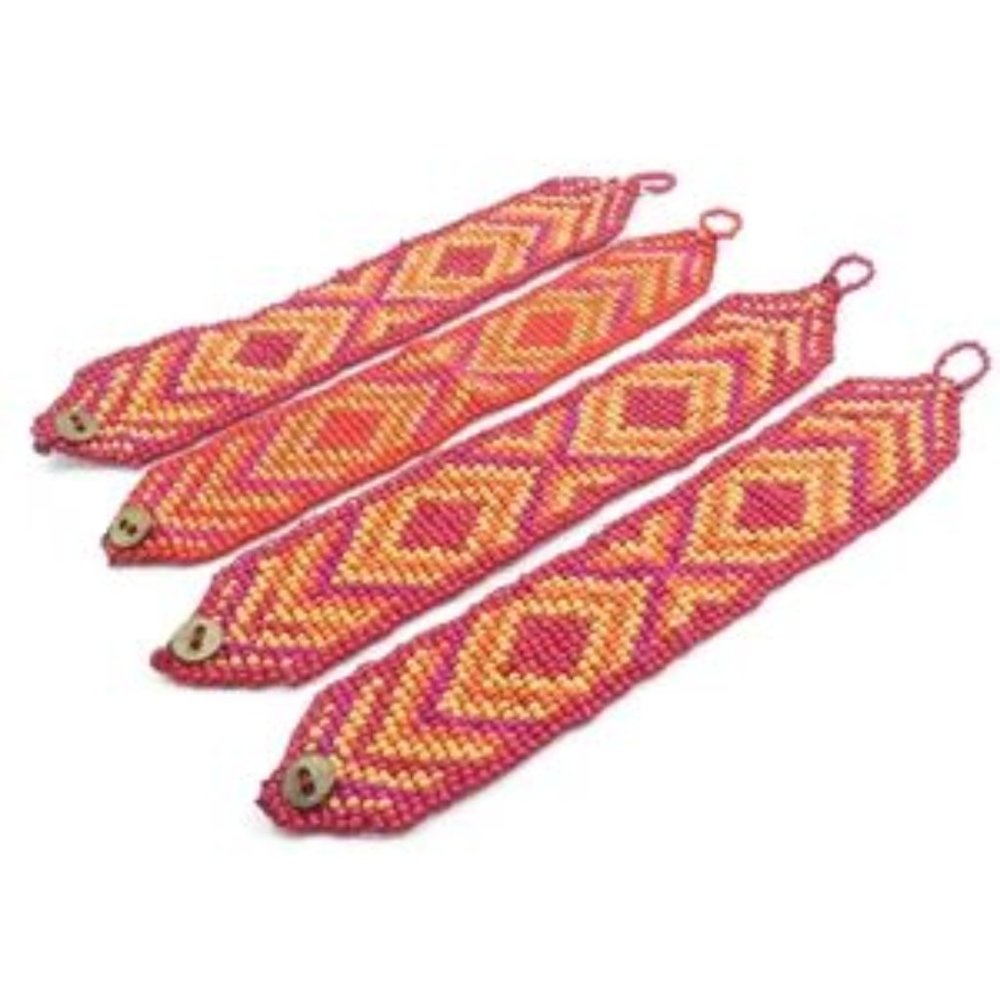 Pink, red, yellow, orange loom beaded bracelet